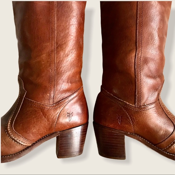 Frye Jane Stitch Leather Heeled Knee High Boots - Picture 14 of 16